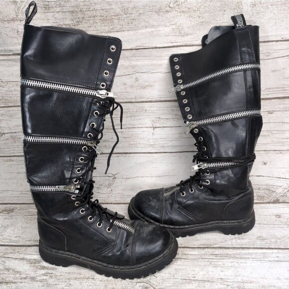 Demonia Black Triple Zipper Revolver Combat Boots Goth Emo Size Men 8 main image 8